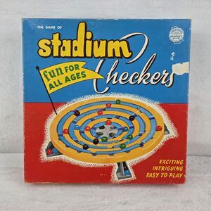 Vintage 1952 Stadium Checkers Board Game Complete Marble Race Game Schaper #300